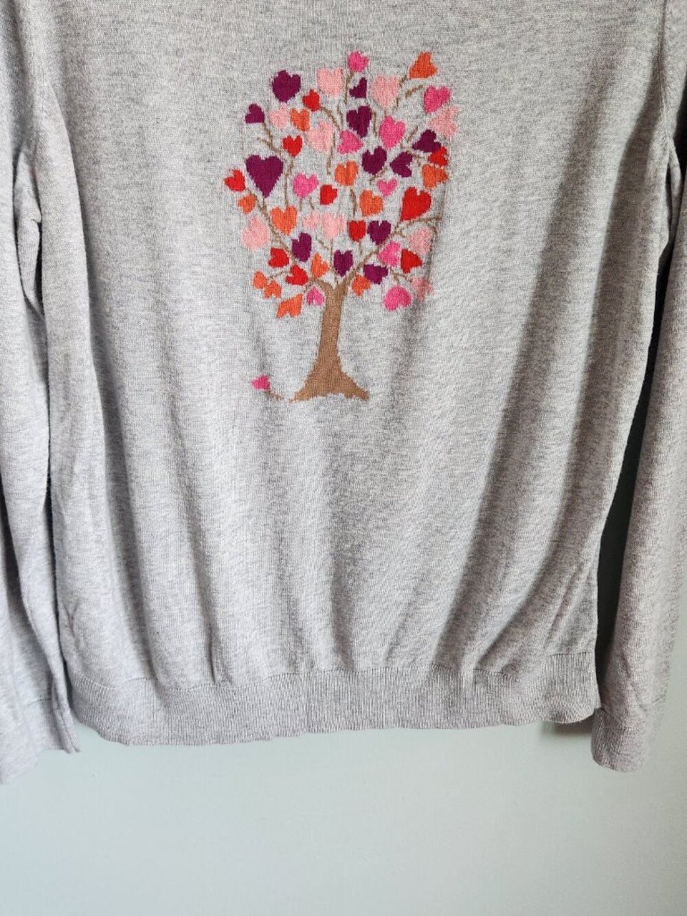 Talbots Sweater XL Women's Gray Grey Lightweight Hears Tree Crewneck Pullover - Picture 3 of 10